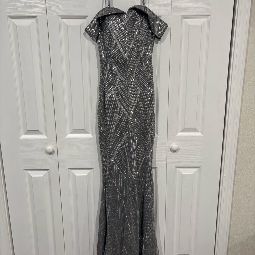 Elegant Silver Evening Gown